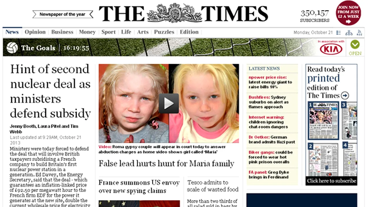 Câţi abonaţi au The Times şi The Sunday Times după introducerea sistemului de taxare pentru conţinutul online
