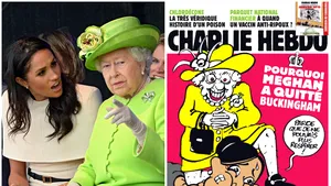 Meghan Markle şi regina Elisabeta a II-a, în postura lui George Floyd şi a ucigaşului său. Caricatura din Charlie Hebdo aprinde spiritele