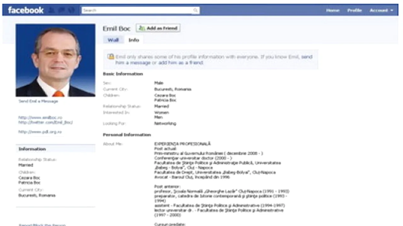 Boc şi-a făcut conturi pe Facebook şi Twitter