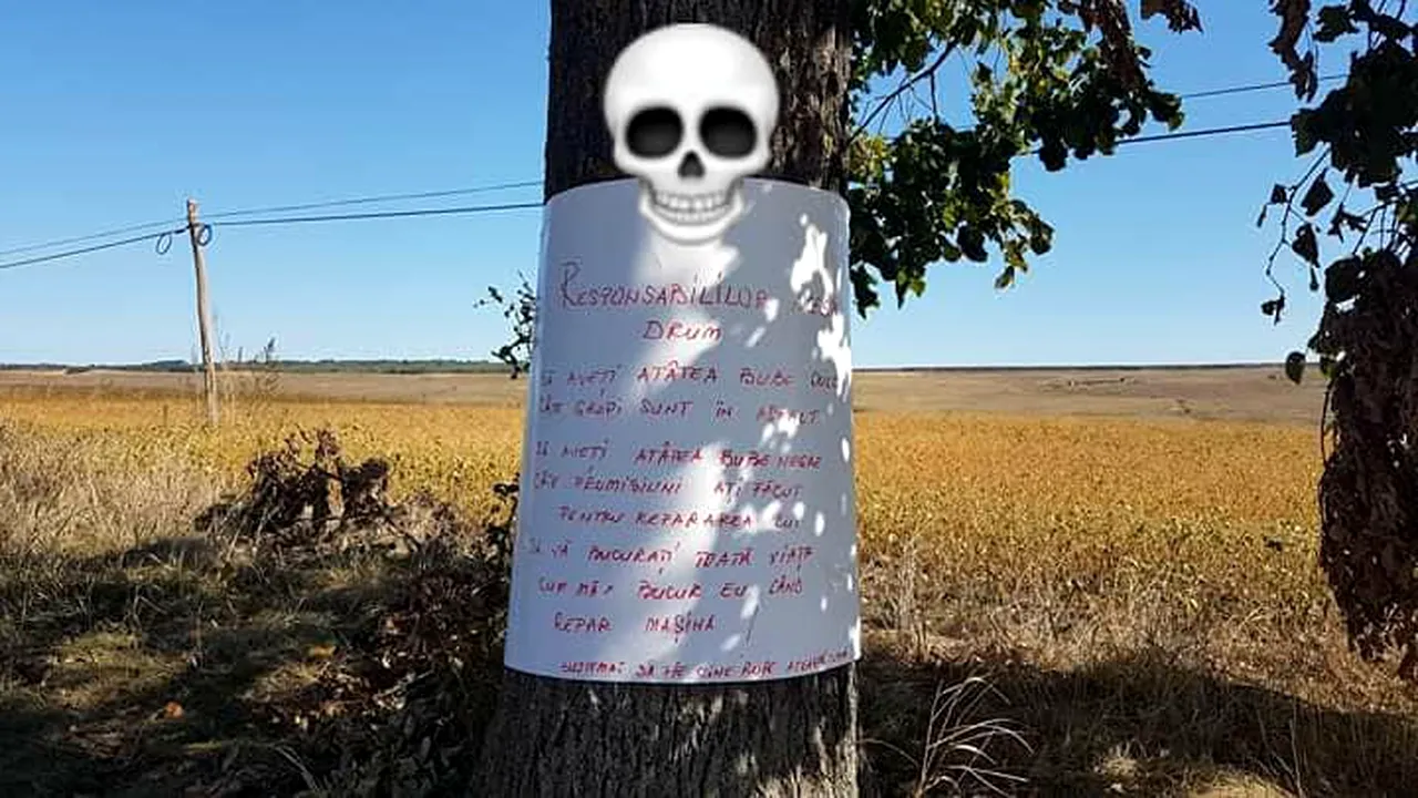 Protest inedit: Şoferii din Botoşani, exasperaţi de starea proastă a drumurilor, au trecut la blesteme scrise pe copaci