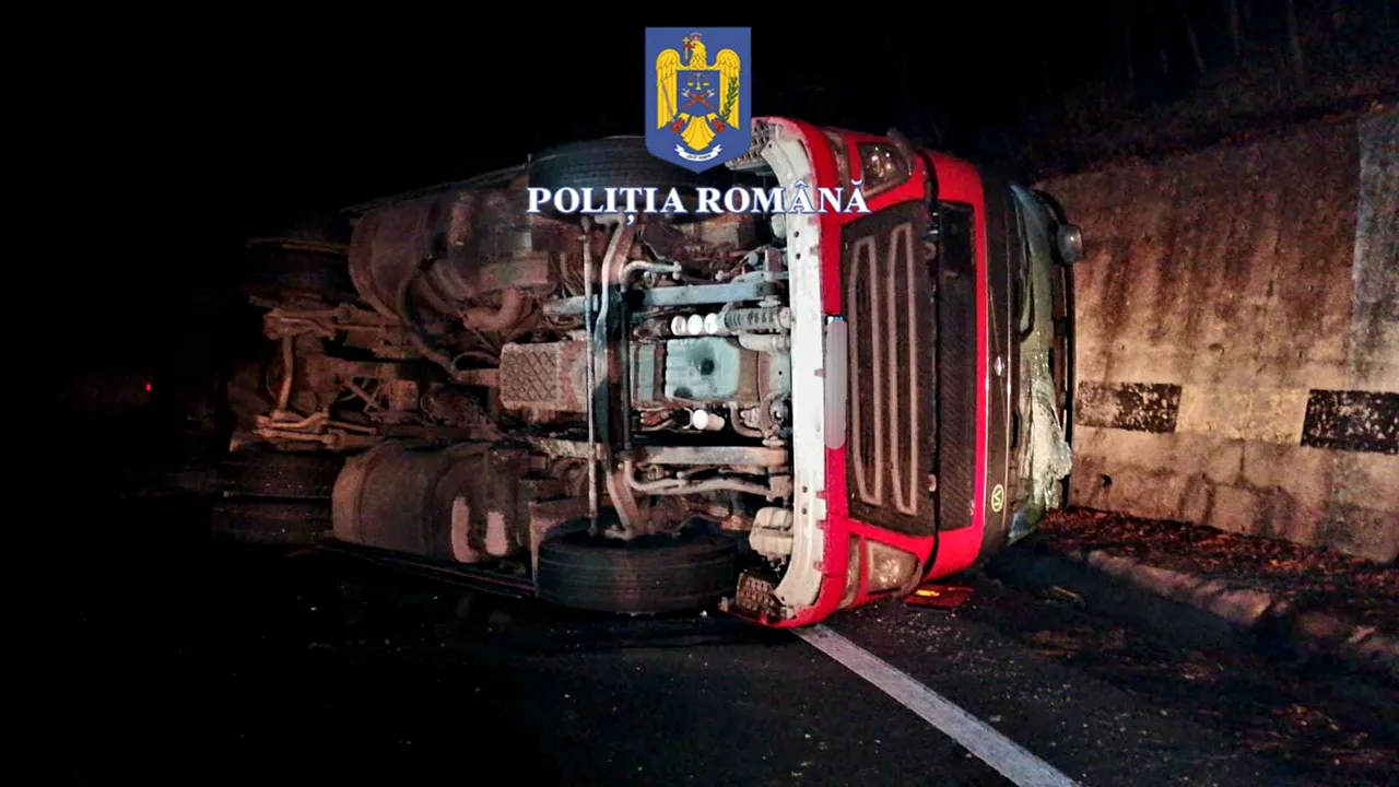 O cisternă încărcată  cu combustibil termic lichid s-a răsturnat pe DN 13, în Braşov. Trafic oprit