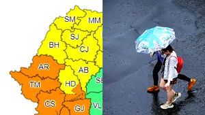 METEO. Cod portocaliu: Averse torenţiale până luni dimineaţă în sapte judeţe