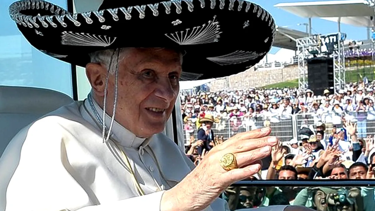 Papa Benedict al XVI-lea a purtat sombrero în Mexic - FOTO, VIDEO