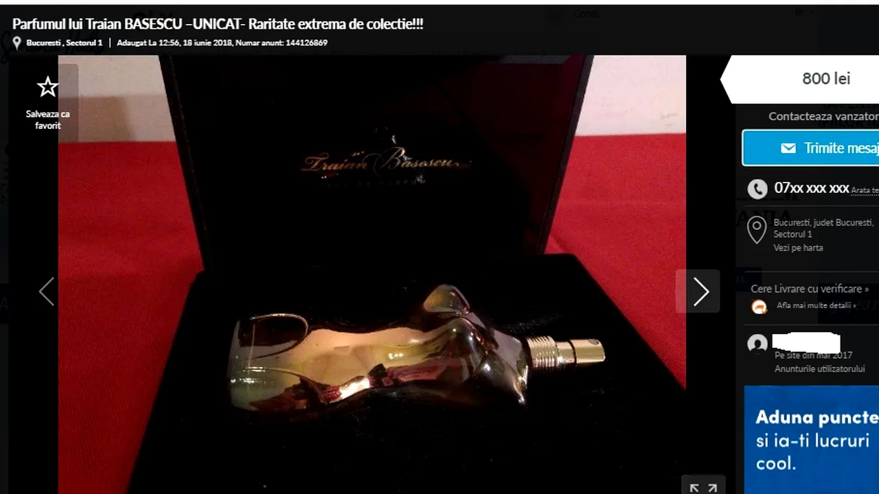 De la colţii unui mistreţ vânat de Năstase, la sticla „sexy” de parfum pentru Băsescu. Obiecte legate de politicieni care nu mai sunt în prim plan, vândute pe OLX | GALERIE FOTO