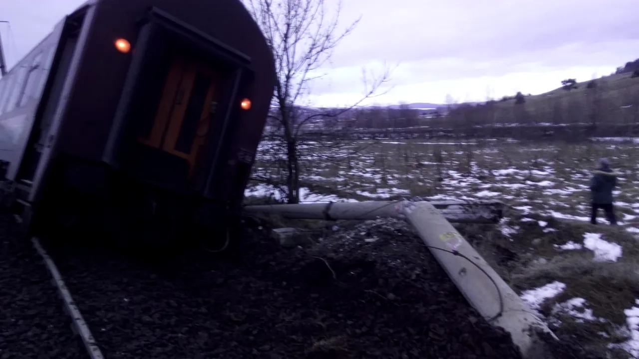 Un tren cu cinci vagoane a deraiat în judeţul Hunedoara