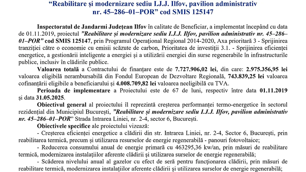 Finalizarea implementării proiectului “Reabilitare şi modernizare sediu I.J.J. Ilfov