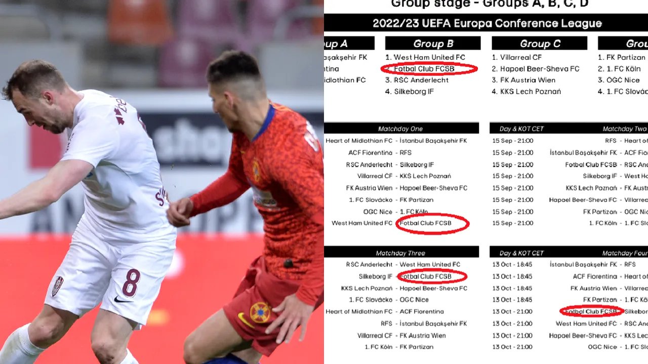 S-a stabilit programul meciurilor din Conference League. Când se joacă FCSB - West Ham sau FCSB- Anderlecht / Programul complet pentru CFR Cluj şi FCSB