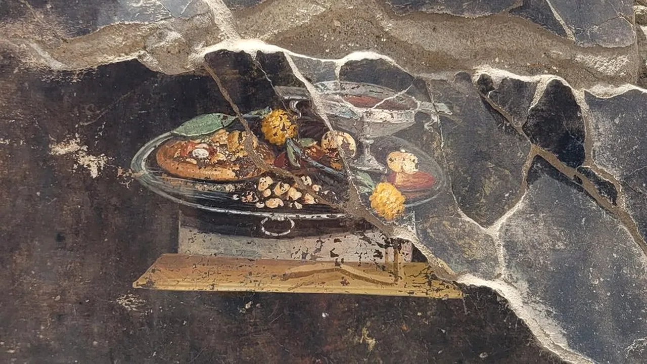 O pictură cu o pizza a fost descoperită de arheologi în ruinele oraşului antic Pompei