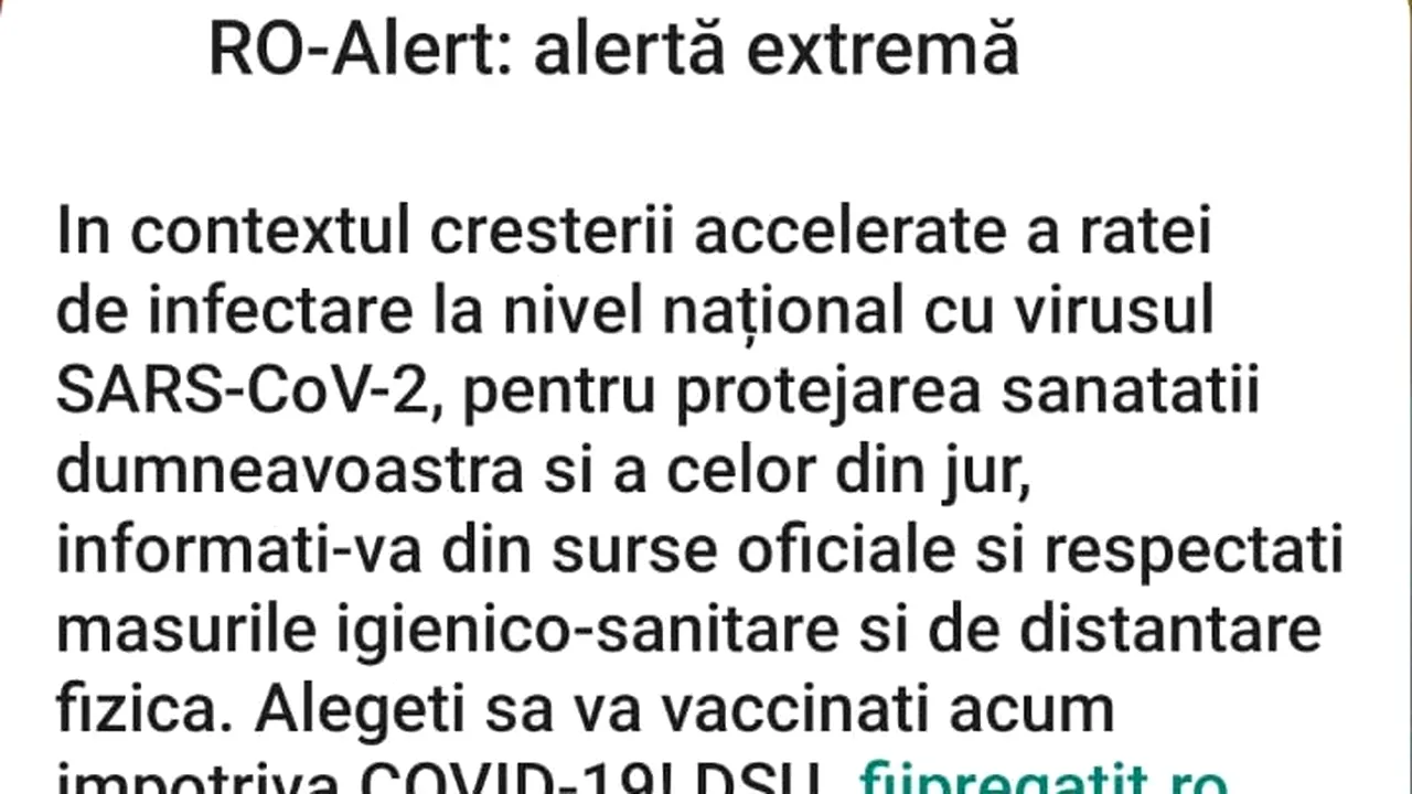 Mesaj Ro-Alert în toată ţara: Alegeţi să vă vaccinaţi împotriva COVID-19