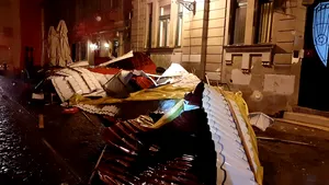 Peisaj al naturii dezlănţuite: Copaci căzuţi, bucăţi de tablă smulse de pe clădiri şi drumuri blocate, în Arad şi Timiş | FOTO