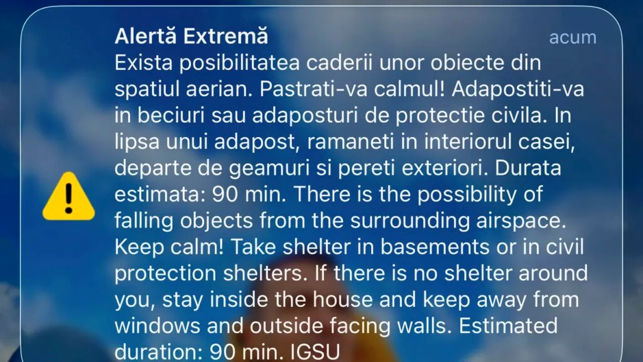 UPDATE: Mesaj Ro-Alert în Tulcea: semnalele unei drone la aproximativ 20 km nord de Vâlcove