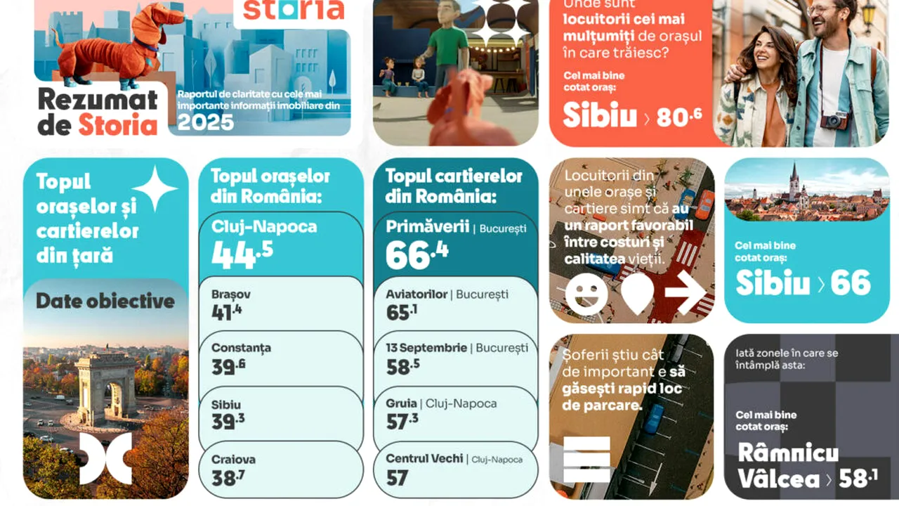Index Storia – Unde se trăiește cel mai bine în România  Cluj-Napoca conduce clasamentul la scorul obiectiv, iar Sibiu la evaluarea subiectivă a locuitorilor