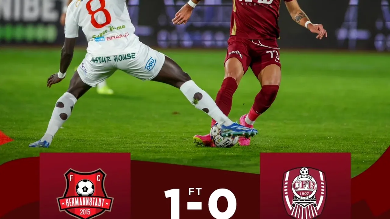 CFR Cluj pierde la Sibiu şi ratează trecerea în fruntea clasamentului Superligii la finele turului