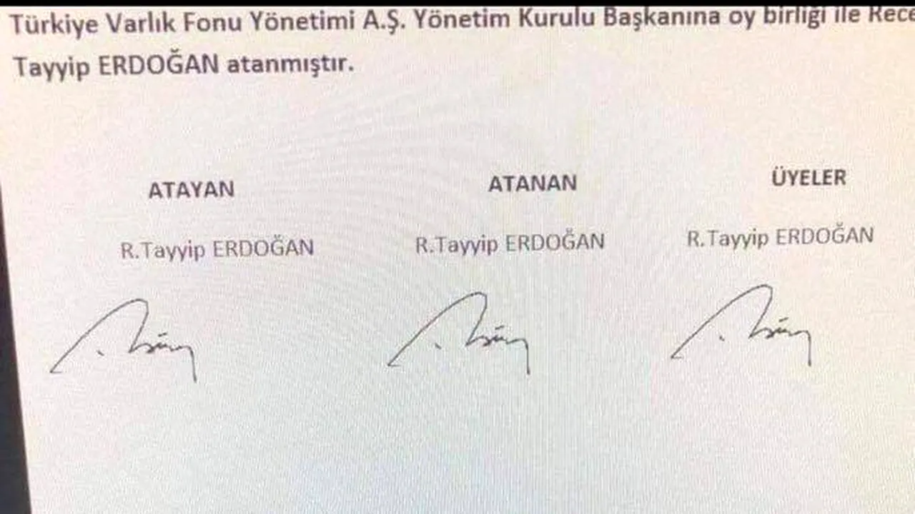 Preşedintele turc Erdogan şi-a aprobat singur nominalizarea în funcţia de preşedinte al Fondului Suveran din Turcia - FOTO DOCUMENT