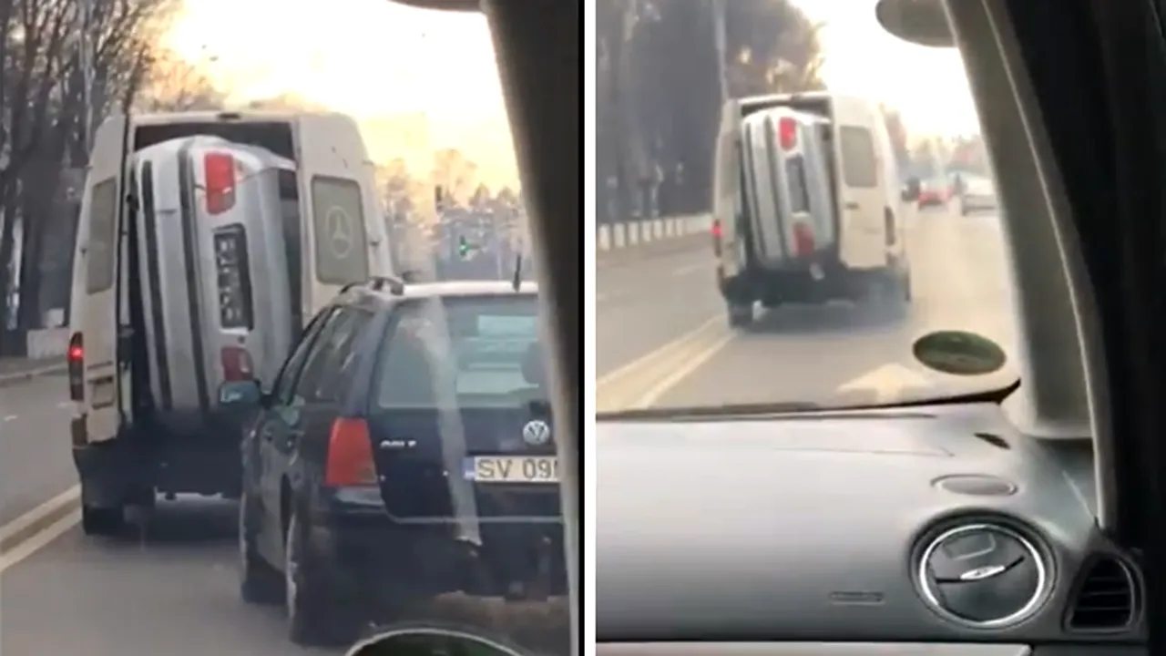Scene halucinante la Suceava. Cum a fost transportat un BMW într-o dubă: „Aşa se aduc cazanele din Anglia mai nou?” VIDEO