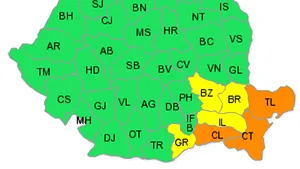 COD PORTOCALIU de ploi şi vijelii în Constanţa, Tulcea şi Călăraşi, de joi seară până vineri după-amiază 