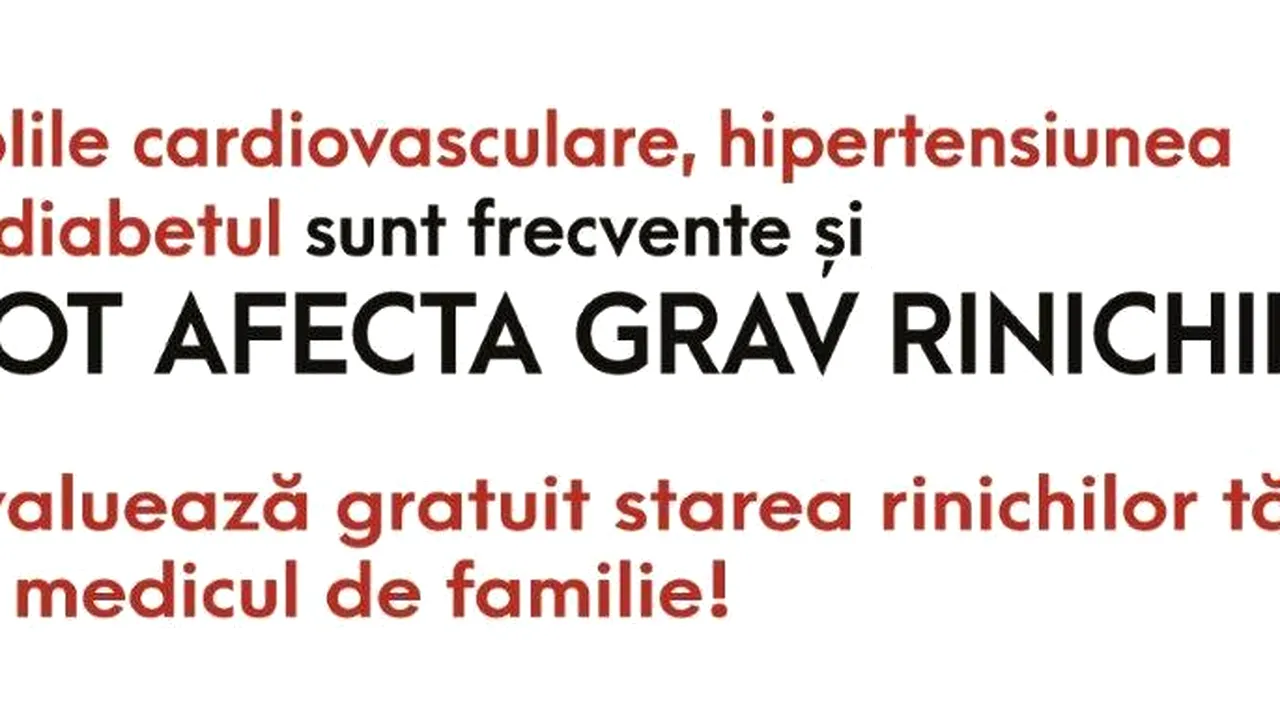 Românii beneficiază de analize gratuite pentru diagnosticarea Bolii Cronice de Rinichi