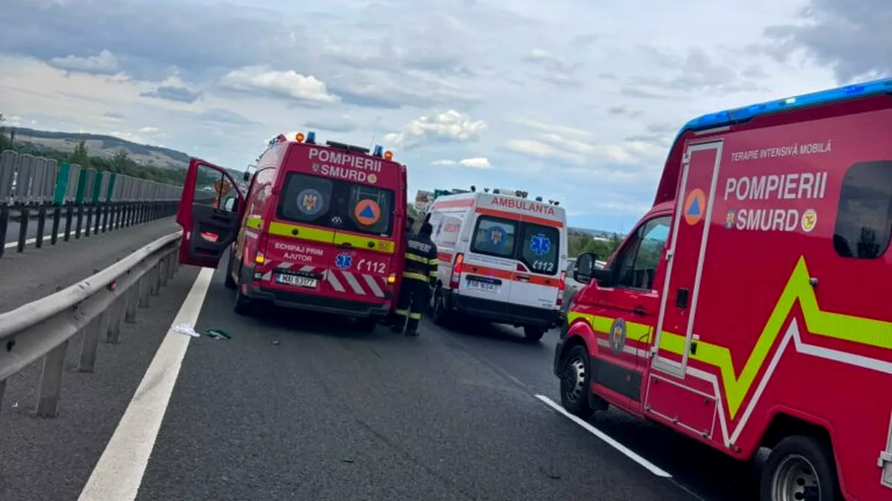 Două accidente s-au produs pe A1, în zona localității Cristian: Patru persoane rănite, după impactul dintre un microbuz și două autoutilitare