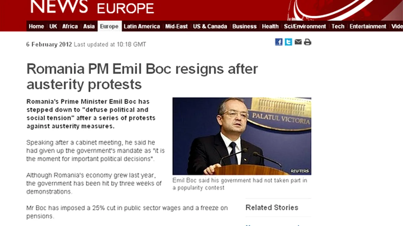Cum comentează presa internaţională demisia lui Emil Boc