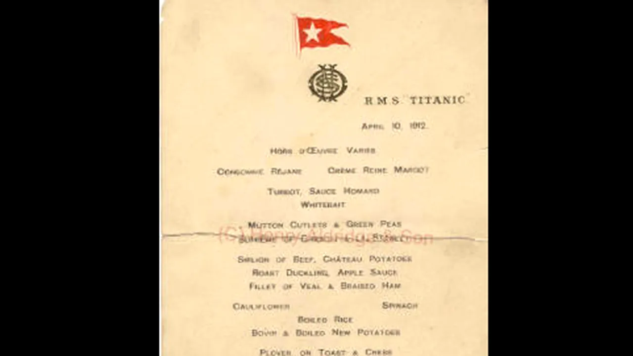 Un meniu al ultimului prânz servit pe Titanic, vândut pentru 120.000 de dolari
