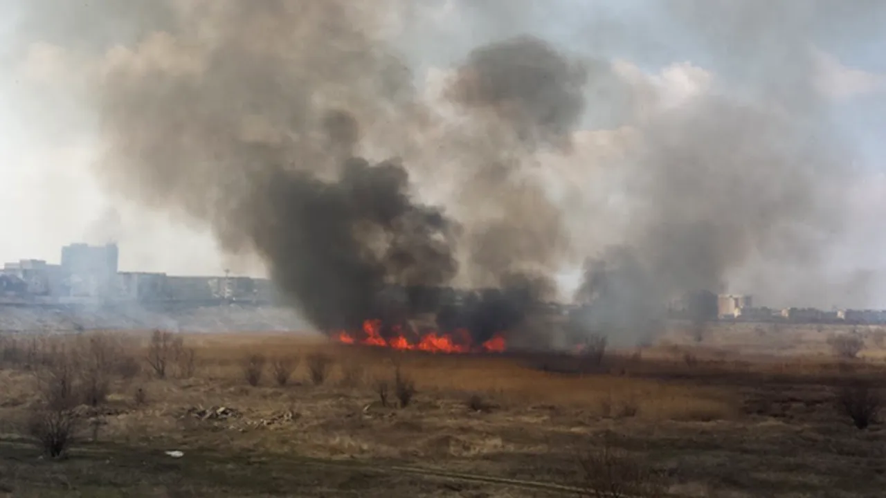 INCENDIU în Delta Văcăreşti din Capitală - ISU: Focul se întinde pe o suprafaţă de aproximativ 3.000 de metri pătraţi. 
