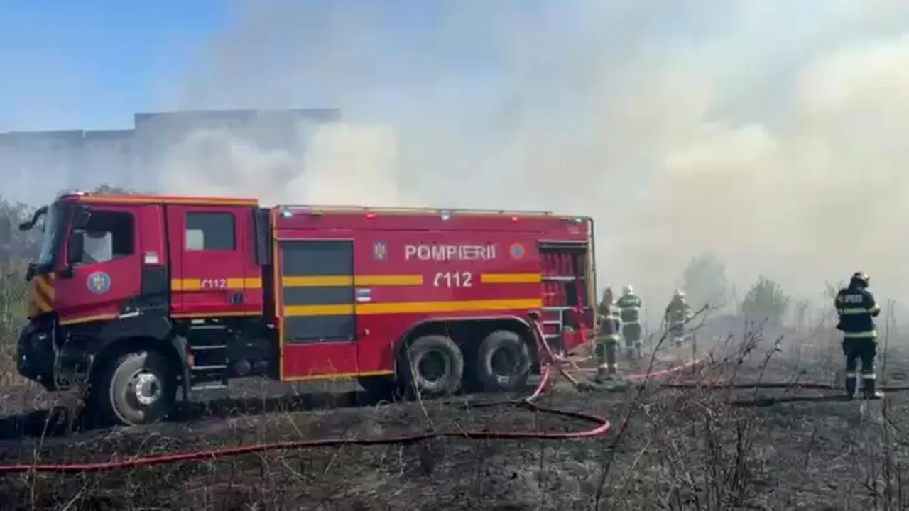 Incendiu de vegetație pe Centura Ploieștiului. Traficul rutier, îngreunat din cauza fumului
