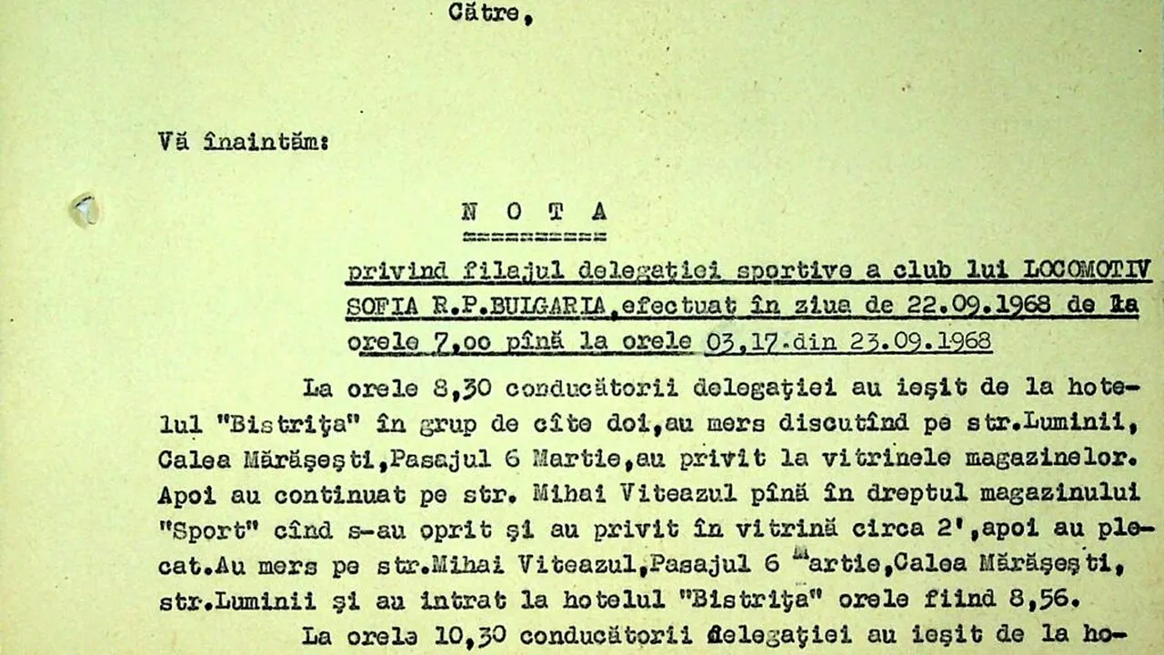 CNSAS publică un raport de filaj al Securității: O delegație sportivă bulgară, urmărită pas cu pas în timpul unei vizite la Bacău, în 1968