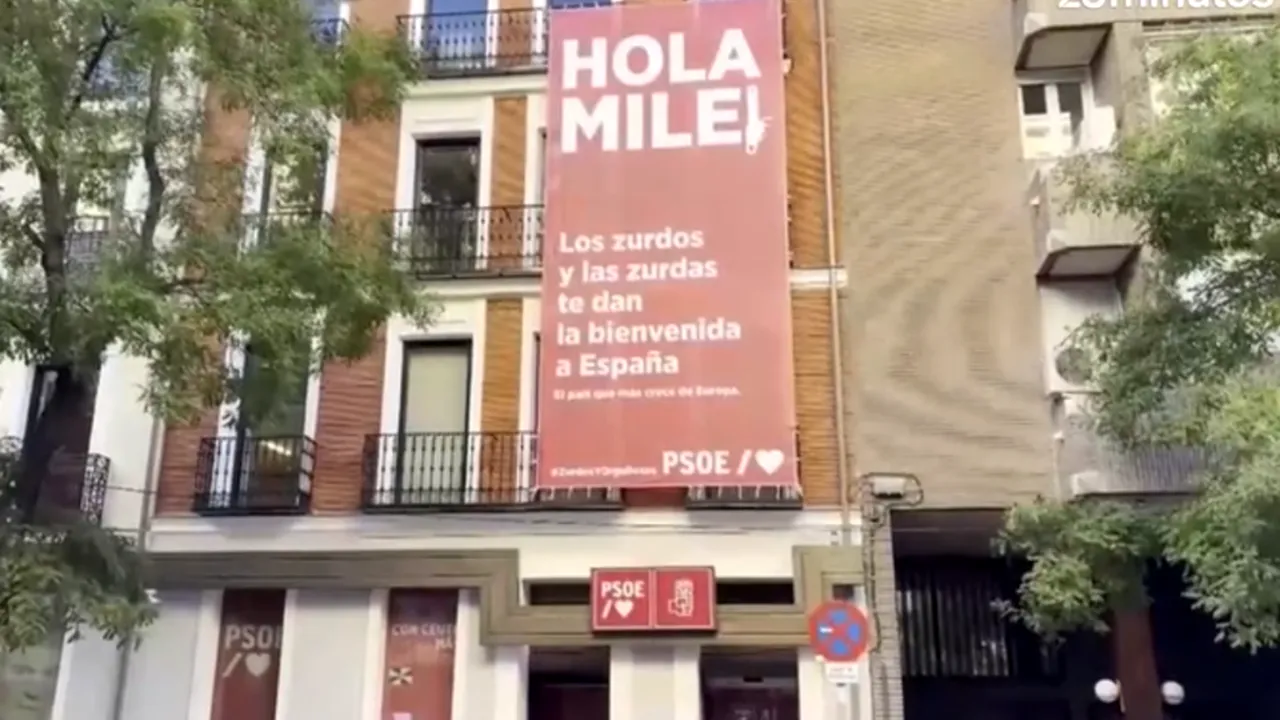 „Stângiști și mândri!” Pedro Sánchez și partidul său l-au luat peste picior pe Milei, după ce acesta i-a atacat dur la Madrid