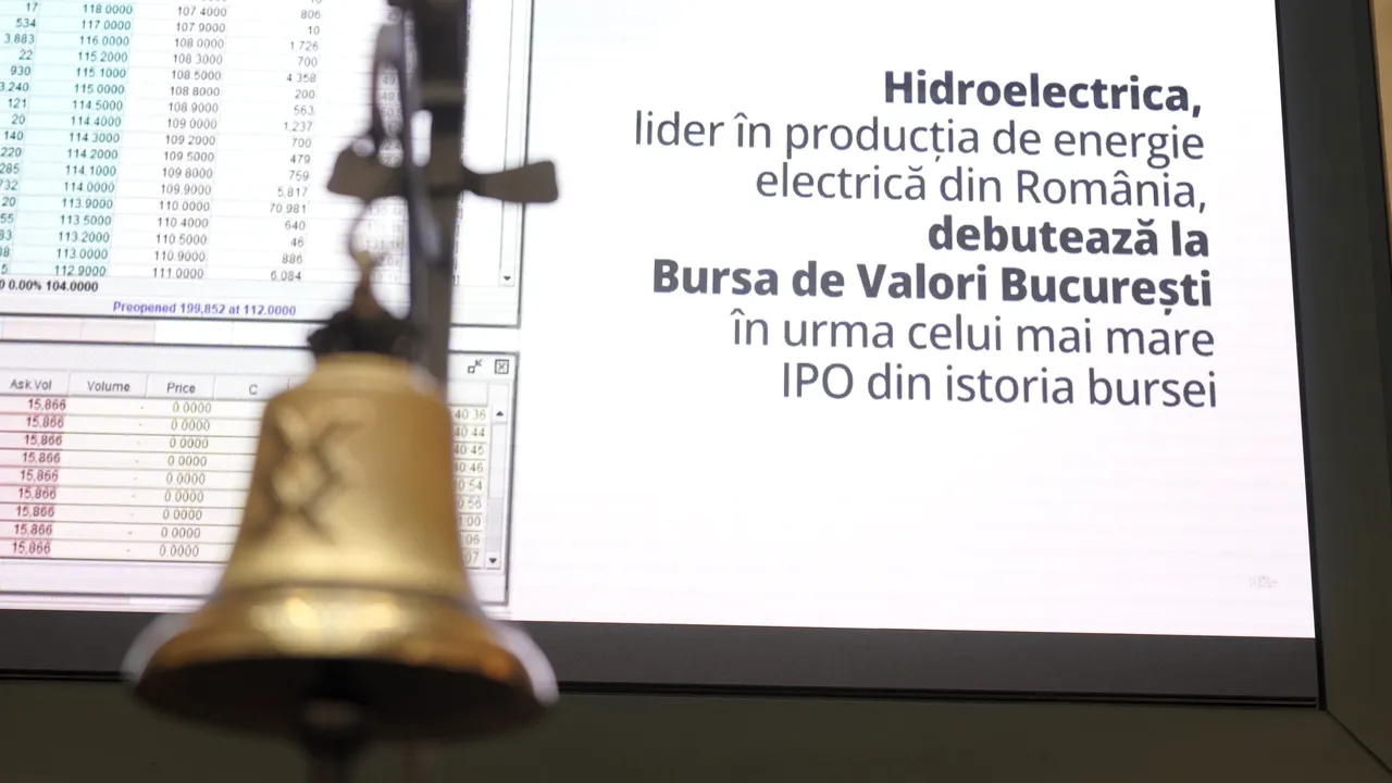 Hidroelectrica vine la cota bursei la o evaluare de 49,5 miliarde de lei. Acţiunile H2O, avans de 5,8%