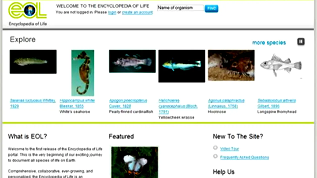 Encyclopedia of Life, bază de date online