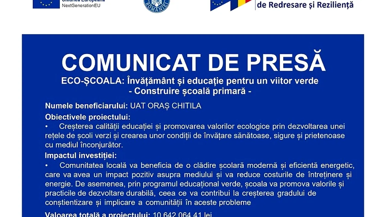 ECO-ŞCOALA: Învăţământ şi educaţie pentru un viitor verde - Construire şcoală primară