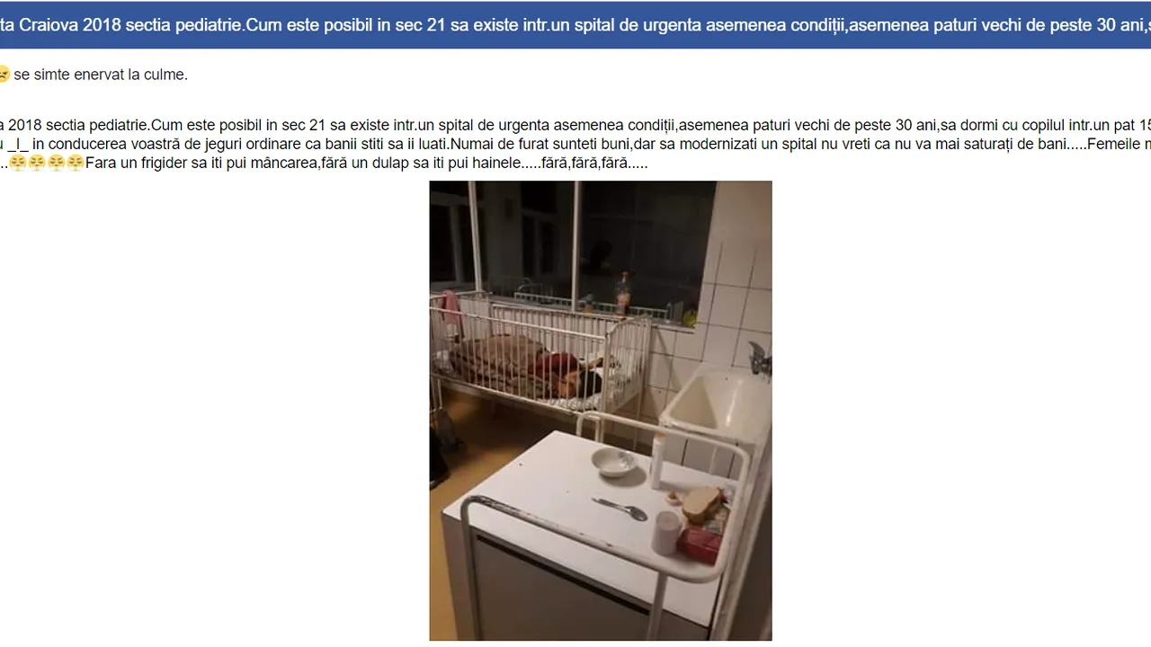 România 2018. Paturi vechi de 30 de ani şi mame muşcate de insecte, la pediatria Spitalului de Urgenţă Craiova 