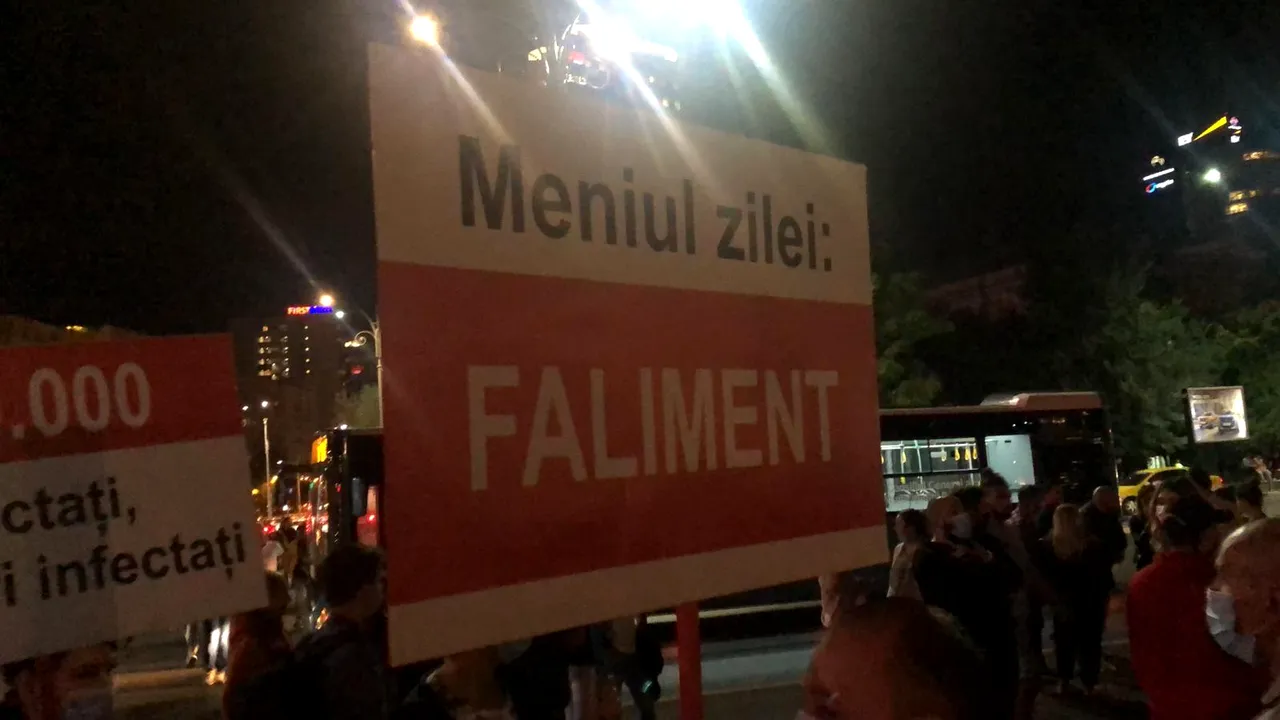 FOTO&VIDEO Protest în Piaţa Victoriei din Bucureşti. Oamenii au ieşit în stradă, în semn de solidaritate cu industria HORECA