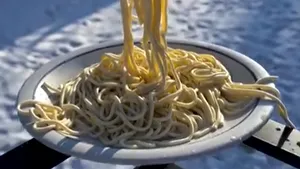 Ger năprasnic în SUA. Un american a filmat momentul în care pastele îngheață pe furculița după ce sunt ridicate din farfurie