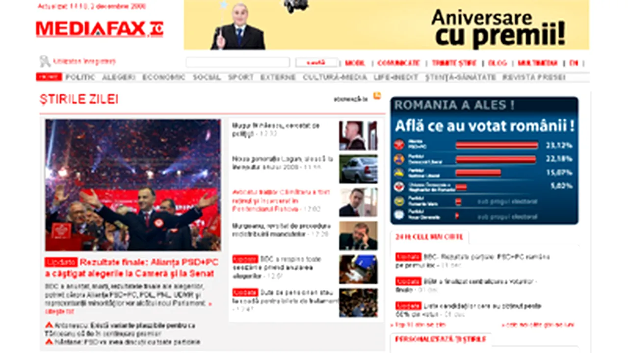 Record de trafic pe www.mediafax.ro, a doua zi după alegeri