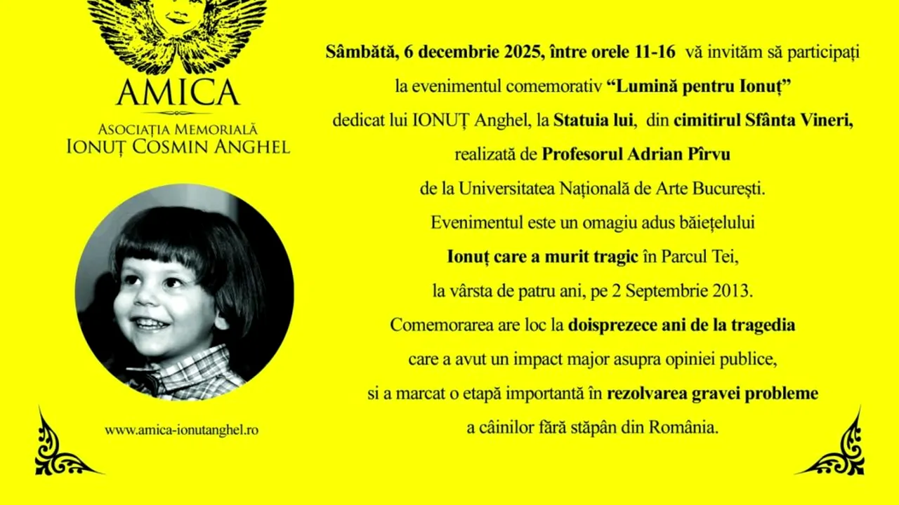 Comemorare pentru Ionuț Anghel, băiețelul de 4 ani ucis de o haită de câini cu doisprezece ani în urmă