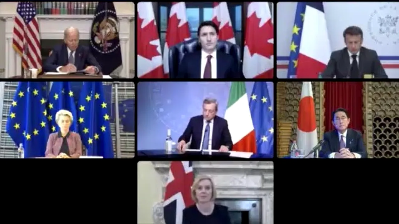 Concluzii G7:  Ucraina va fi sprijinită „atât timp cât este nevoie”. Zelenski exclude discuţiile cu Putin şi îndeamnă ţările din G7 să impună un plafon de preţ dur pentru exporturile de petrol şi gaze ruseşti 