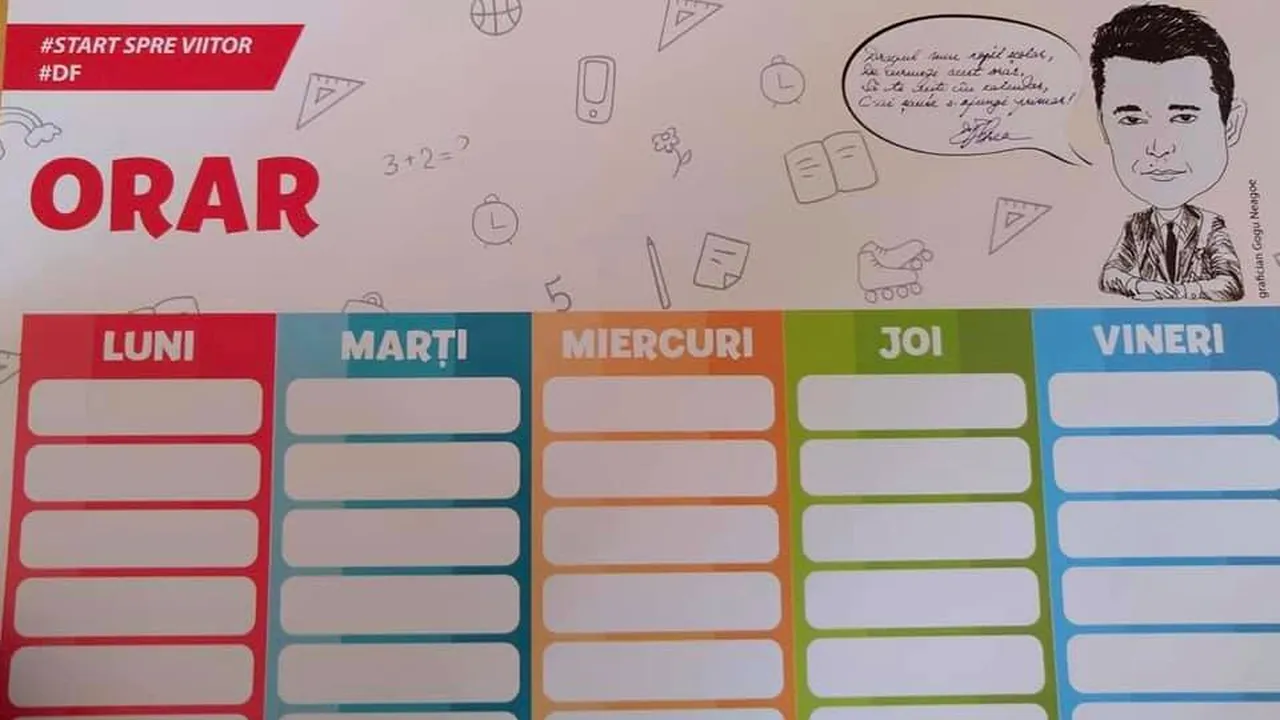 Surpriză în prima zi de şcoală: Primarul Sectorului 5, Daniel Florea, şi-a pus caricatura pe orarul elevilor/ Mesajul în versuri pentru copii  