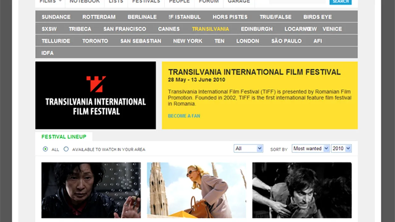Filmele din competiţia Festivalului Internaţional de Film Transilvania pot fi vizionate şi on-line