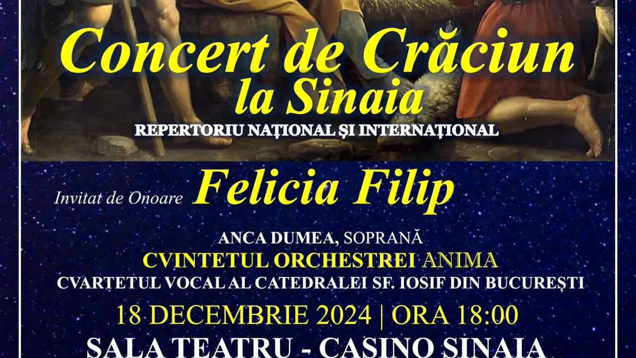 „Concert de Crăciun la Sinaia”. Vor participa şi soprana Anca Dumea, Cvartetul vocal al Catedralei Sfântul Iosif din Bucureşti şi Cvintetul Orchestrei ANIMA