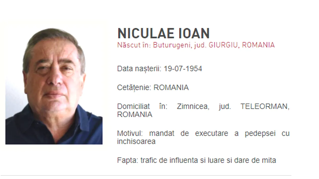 Omul de afaceri Ioan Niculae a fost dat în urmărire naţională. Anunţul postat de Poliţia Română