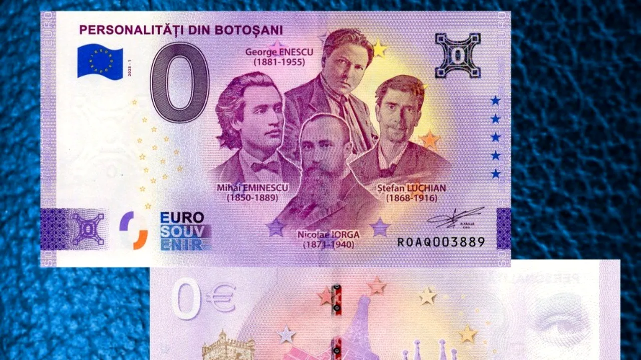 Muzeul Judeţean din Botoşani lansează bancnota suvenir de 0 euro. A fost tipărită cu aprobarea Băncii Naţionale a Franţei