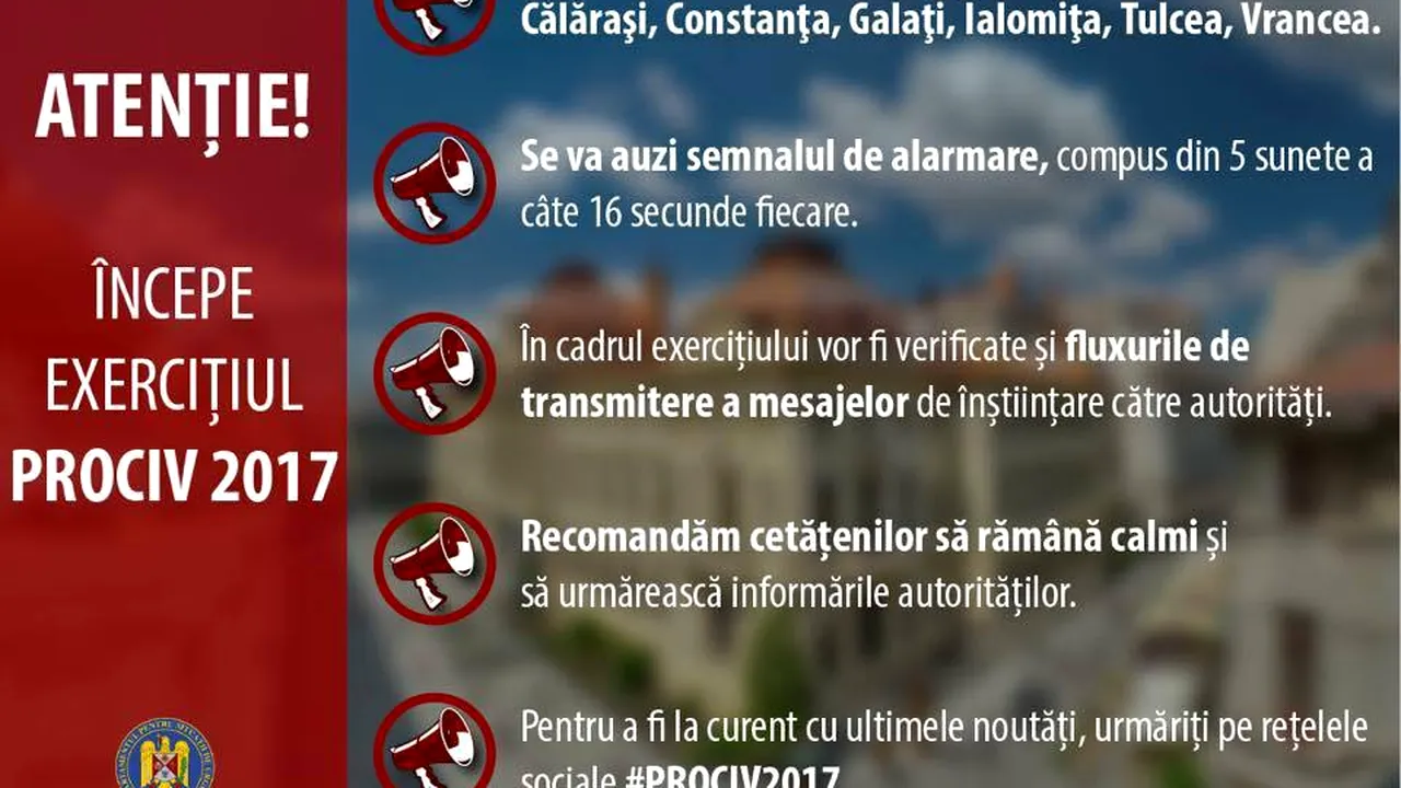 FOTO Marţi începe exerciţiul PROCIV 2017 de testare a sirenelor de alarmare în caz de dezastru. CALENDARUL după care vor suna sirenele şi semnificaţia lor