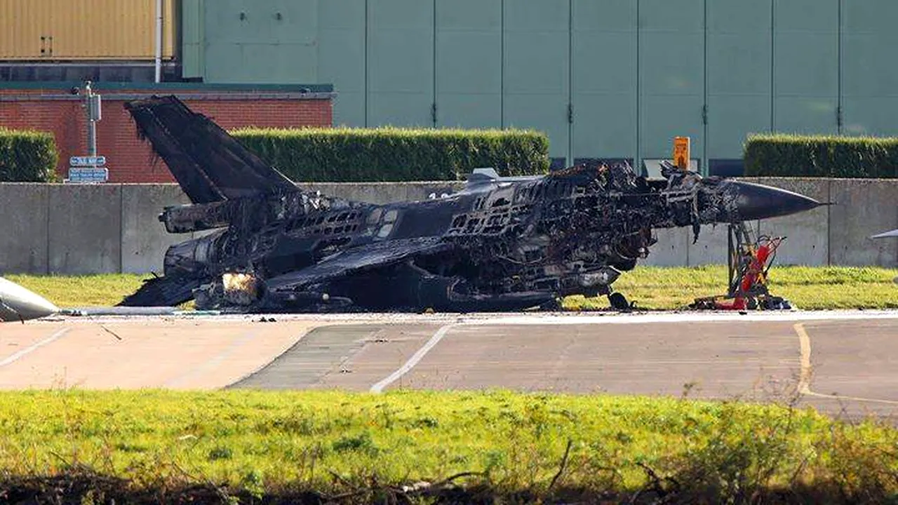 Incident grav petrecut într-o bază militară din Belgia. Un tehnician a activat un tun Vulcan şi a distrus un avion F-16 | FOTO