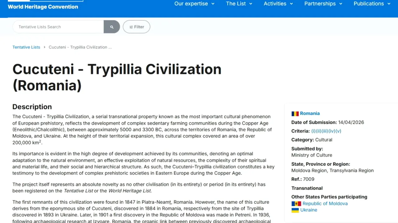 Civilizația Cucuteni-Trypillia, în patrimoniul UNESCO