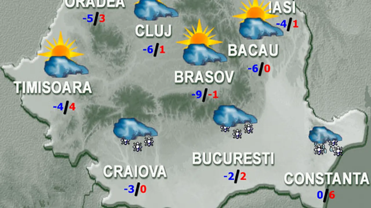PROGNOZA METEO: Vreme de iarnă înainte de Crăciun. Ce temperaturi vor fi joi şi vineri