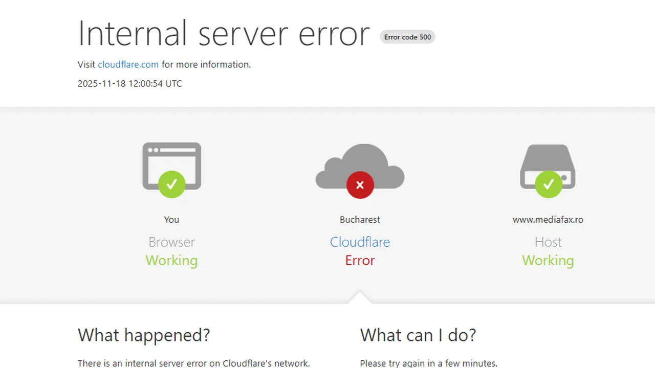 Site-uri din România picate. 20% din internet a devenit nefuncțional la nivel global după probleme majore ale serviciilor Cloudflare