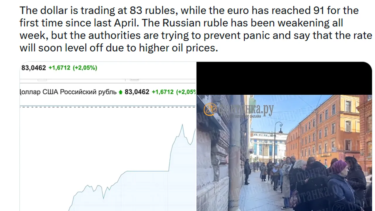 Ţara lui Putin intră la apă: rubla îşi pierde din valoare, ruşii fac coadă pentru dolari şi euro

