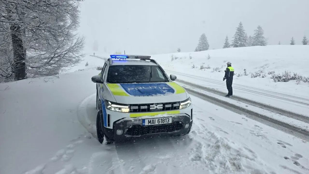 Viscol la Rânca: Poliția a instalat filtru rutier. Cine nu are lanțuri și 4x4 nu trece