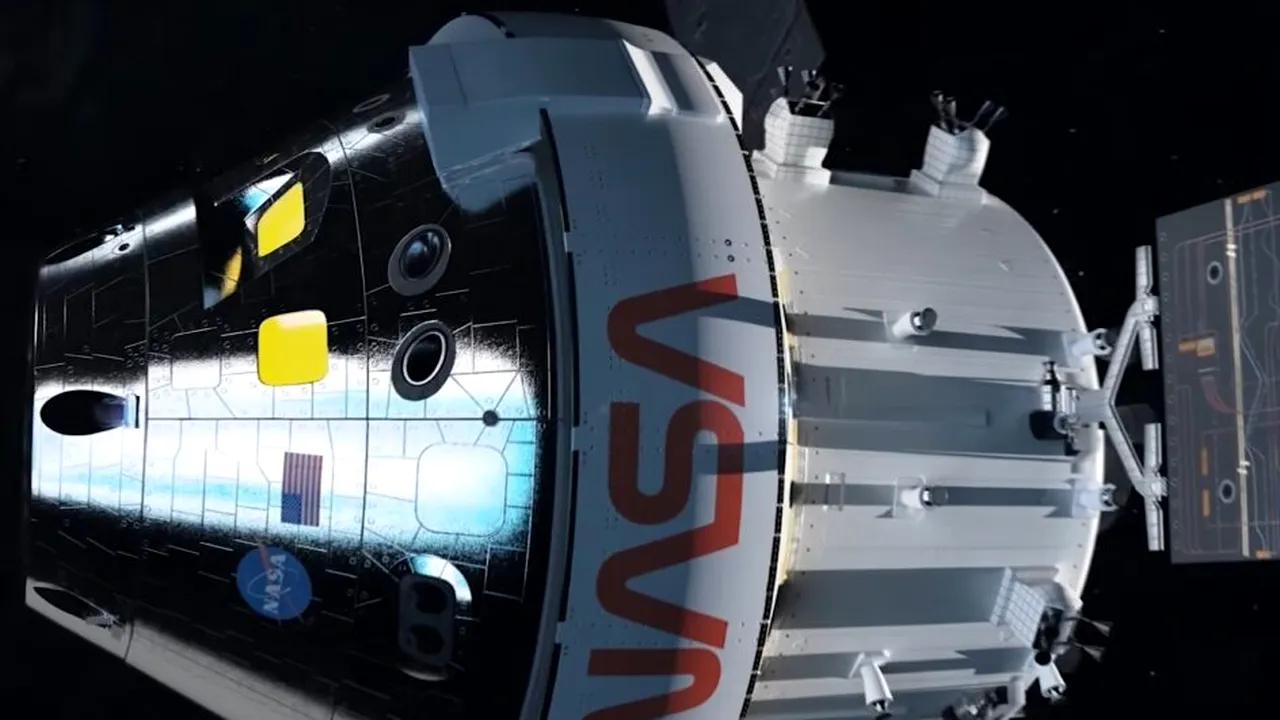 Capsula Orion, cu cei patru astronauți care au plecat spre Lună, văzută de pe o terasă din București